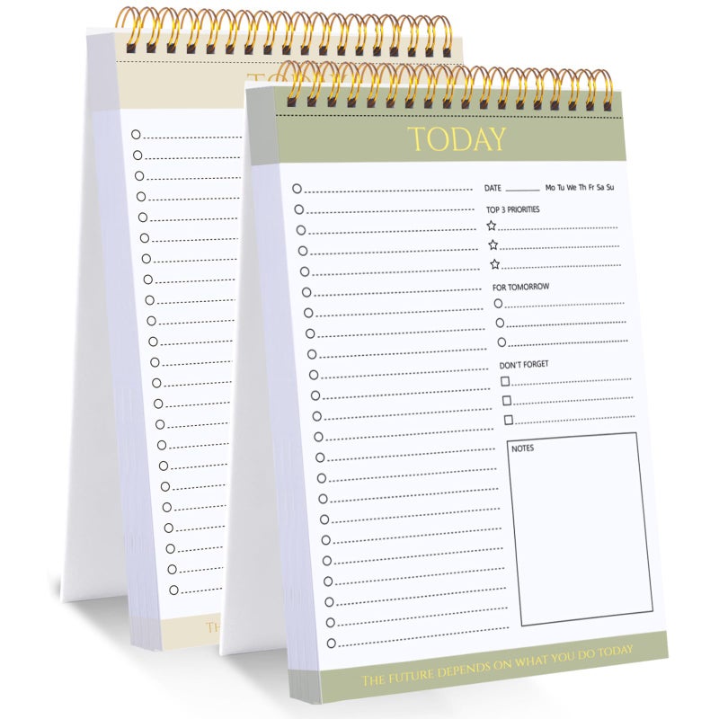 Thboxes 2 حزم للقيام بقائمة المفكرة، إجمالي 208 صفحة للقيام بقائمة دفتر ملاحظات A5 غير مؤرخة مخطط يومي مع غطاء شفاف وقائمة مرجعية للمهام واللوازم المدرسية والمكتب المنزلي، أسلوب بسيط - Image 1